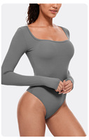 Combinaison moulante sans couture à manches longues pour femme, effet ventre plat, tenue de sport, col carré, ensemble de yoga athlétique OEM