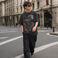 T-shirt graphique vintage délavé personnalisé IKDEER, coupe oversize en coton à manches courtes pour marque streetwear, commande en gros