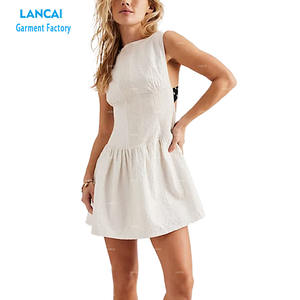 เดรสมินิเดรสผ้าฝ้ายแต่งระบายลำลองสำหรับผู้หญิงชุดเดรสสายหลังกลวงปรับได้สไตล์ใหม่หรูหรา - Product Image 3