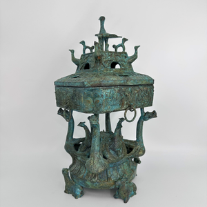 Squisito antico bruciatore di incenso in bronzo cinese antico quattro draghi quattro fenici pratici oggetti artistici in metallo periodo di guerra - Product Image 6