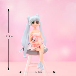 Ensemble de figurines d'<span class=keywords><strong>anime</strong></span> Sailor Moon, Usagi Tsukino et autres personnages assis sur des tabourets hauts avec diverses tenues pour la décoration - Product Image 6