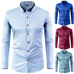 <span class=keywords><strong>Chemise</strong></span> habillée à manches longues pour homme, coupe ajustée, col contrastant, style business décontracté, boutonnée - Product Image 1