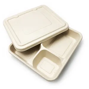 Boîte à lunch chinoise Kingwin à 4 compartiments contenants alimentaires jetables biodégradables en pâte à papier bagasse