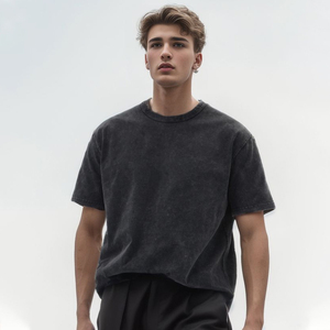 T-shirt Homme Oversize 100% Coton OEM en Gros, Impression DTG, Logo Personnalisé, T-shirt Vintage Lourd Délavé à l'Acide, Effet Vieilli - Product Image 1