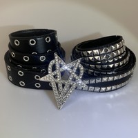 Ceinture cloutée vintage pour femmes, en cuir noir, boucle étoile en strass, décor à clous, accessoire de mode pour tenues audacieuses