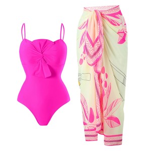 Vintage <strong>Bikini</strong> Skirt Set <strong>Bow</strong> Solid Color Sexy One Piece Swimsuit <strong>Bikini</strong> and Print Skirt Swimwear Clothing Wholesale