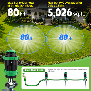 Arroseur de pelouse à engrenages rotatifs à 360 degrés SUNSHINE, 5 modes, avec piquet métallique réglable, pour irrigation de jardin, 400+ heures de fonctionnement continu - Product Image 3