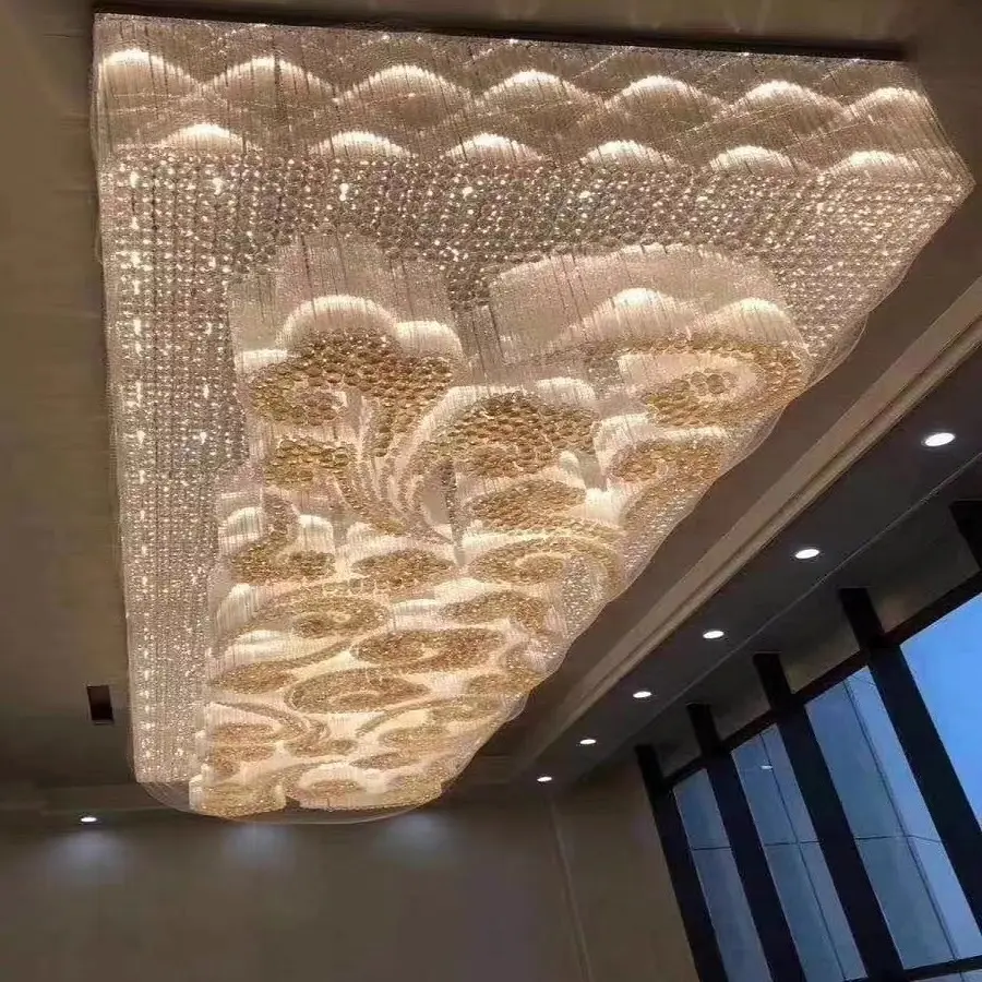 Luminaire moderne design rectangle led plafond lustre en cristal lampe pour salon hôtel banquet