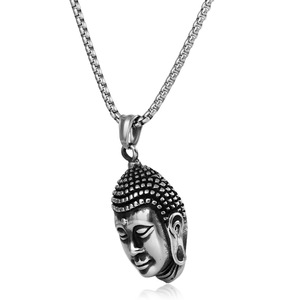 Yunnique – collier avec pendentif tête de Bouddha en acier inoxydable, bijoux unisexes à la mode, forme de visage de 27mm, design géométrique - Product Image 4