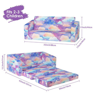 Giving Tree Kids <b>Folding</b> Sofa Cloud Print Toddler Chair With Handrails For 2 Years And Above - Product Image 4