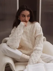 Suéter de Cuello Alto para Mujer Blubelle, Holgado, Informal, de Manga Regular, para Otoño e Invierno, Antibolitas, Antiarrugas, Grueso - Product Image 5