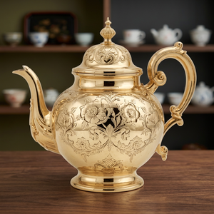 Vintage Gold Metal Tea Pot With Lid And Handle Ornate Floral Design - Product Image 5