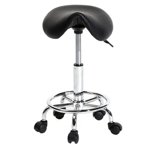 Sgabello da bar nero regolabile con rotazione dei piedi a forma di sella della sedia da sella in pelle PU dal Design moderno