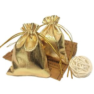 Sac cadeau personnalisé en or et argent avec cordon de serrage 9x12cm, pochettes à bijoux et boucles d'oreilles, sac à surface lisse pour mariage et rangement - Product Image 6