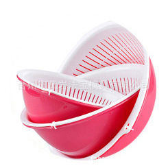 Panier de lavage de légumes en plastique double couche avec drain, rouge et blanc, passoire à fruits pour cuisine - Product Image 3