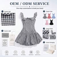 Robe d'été pour femme, style doux, mini-robe sans manches, col rond, taille empire, coupe évasée, imprimé à carreaux tissé, respirante, imprimé numérique, 100%