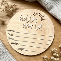 Papan Nama Bayi 3D Modern Berukir Bulat 15cm, Kartu Penanda Perkembangan Bayi, Tanda Pengumuman Kelahiran Hello World