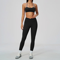 Ensemble 2 pièces TZ2588-3 pour femme : Soutien-gorge de sport dos nu color block et Legging de yoga taille haute croisée très extensible pour l'entraînement, la gym et le fitness