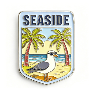 Épinglette en métal Seagull de Palm Beach, plaquée argent, émail dur, souvenir, forme rectangulaire - Product Image 3