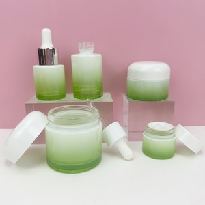 Juego de Envases de Vidrio Redondos con Degradado Verde de 30 ml, 50 ml y 100 ml, Tarro de Crema para Cosméticos y Cuidado de la Piel, Botella de Vidrio con Gotero y Tapas Planas Arqueadas - Product Image 6