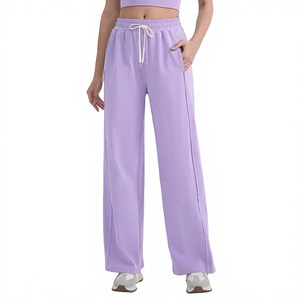 Pantalones de Verano Personalizados de Cintura Alta con Cordón de Encaje, Pierna Ancha, Ajuste Holgado, Color Sólido, Casuales, Largos, de Poliéster para Mujer - Product Image 3
