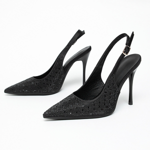 Nuevas sandalias de tacón de aguja con correa de lazo y diamantes de imitación, versátiles y a la moda, para Navidad, zapatos elegantes para boda. - Product Image 3