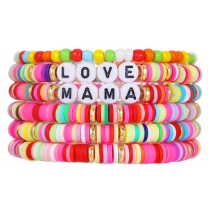Colorful Polymer Clay Letter <b>Beaded</b> Stacking <b>Bracelet</b> Set For Mother's Day Gift Fashion Jewelry - Product Image 5