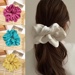 Smooth Satin French Elegant Colosful Fabric Oversized Custom Scrunches Hair Accessories Silk Hair Ties Hair Scrunchies Wholesale