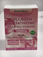 Poudre de Collagène, Glutathion et Vitamine C, 30 Sachets de 6g chacun, Boîte de 180g au Total, 50000mg par Portion, Poudre de Matière Première Naturelle