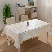 Nappe rectangulaire tropicale unie blanche effet laser nacré irisé, résistante aux rayures