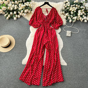 Combinaison de Vacances pour <span class=keywords><strong>Femme</strong></span> Décontractée d'Été, Jambes Larges, Manches Longues Ballon, Taille Élastique, Design Amincissant - Product Image 4