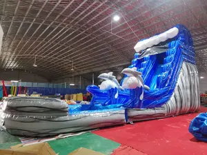 Tobogán inflable para niños, tobogán de piscina comercial con forma de delfín Doble