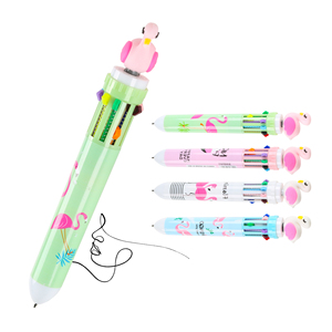 10 in 1 Multi-color Lovely Flamingo Cartoon Student Ballpoint <b>Pens</b> Wholesale Retractable Plastic Custom Logo Print Manufactures - Product Image 1