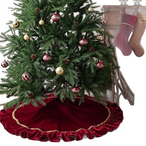 Falda para Árbol de Navidad Roja de Lujo con Encaje Dorado y Terciopelo Ecológico de 90CM/120CM de YUELIAN Factory, Decoración Festiva para el Hogar - Product Image 5