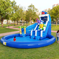 Piscina Inflable Grande de Doble Carril WINSUN, PVC/Vinilo Resistente, para Interiores/Exteriores, Ignífuga, Sin Plomo, Parque Acuático Escolar con Temática de Tiburón