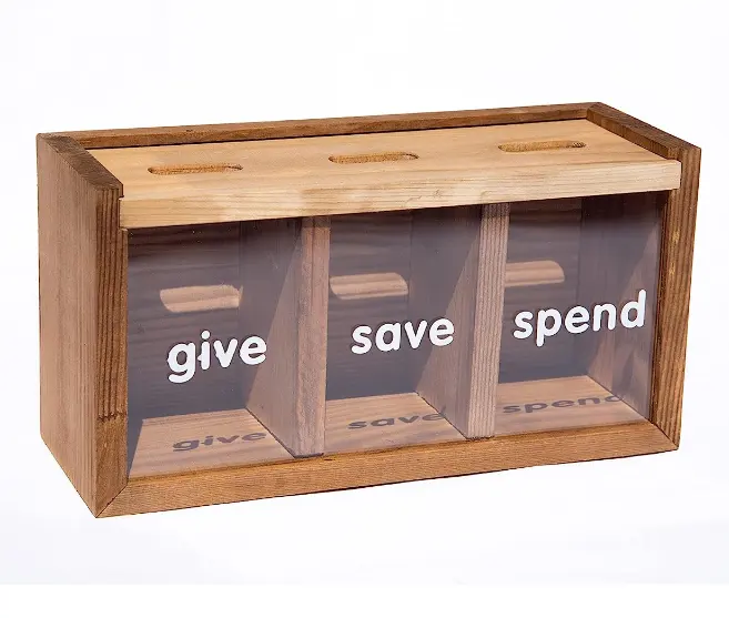 Logotipo personalizado crianças limpar dinheiro caixa crianças cofrinho de madeira para adultos economizando dinheiro