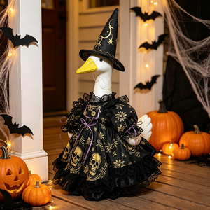 Costume de sorcière pour oie de porche d'Halloween avec imprimé crâne, vêtements de cosplay pour statue de jardin de 23 pouces, décoration de fête, tenues pour oie de porche - Product Image 6