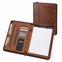 Portafolio de Cuero A4 con Cierre y Asa, Calculadora, Portapapeles, Bolsa de Documentos de PU Encerado Premium para Reuniones de Negocios, con Logotipo Personalizado