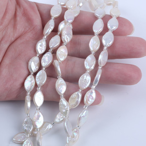 Perla de Agua Dulce Natural Hecha a Mano de 18 cm, Forma Irregular de Ojo de Caballo, Barroca, Aproximadamente de 7-9 mm, Blanca, Semiterminada, para Manualidades - Product Image 2