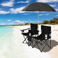 Chaise longue de jardin pliable double pour adultes, légère, noire, pour l'extérieur, le parc, la plage, le camping, avec parasol