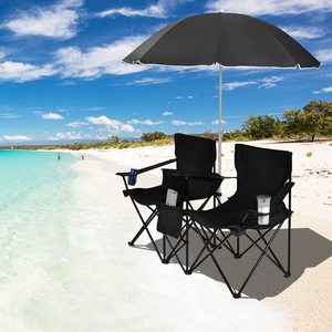 Sedia <span class=keywords><strong>da</strong></span> <span class=keywords><strong>Giardino</strong></span> Pieghevole Doppia per Adulti con Ombrellone, Leggera, Nera, per Esterni, Spiaggia e Campeggio - Product Image 2
