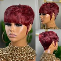 Perruque courte brésilienne pour coupe pixie, avec frontal 13x4, nœuds blanchis, dentelle et cheveux de bébé, bouclée