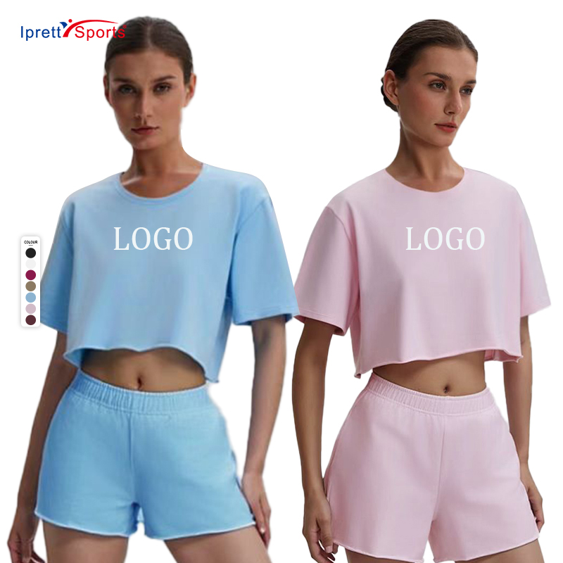 Super Hot Women Active Yoga Top Casual Sports T Shirts Breathable Custom Logo Cotton Round Neck Crop Top T-shirt