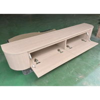 Meuble TV mural flottant avec panneaux incurvés, grand rangement, trois tiroirs, placage bois, console multimédia pour salon