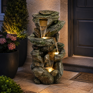 Fuente de Agua para Exteriores, <span class=keywords><strong>Cascada</strong></span> de Resina Grande con <span class=keywords><strong>6</strong></span> Luces <span class=keywords><strong>LED</strong></span> Cálidas, Fuente de Agua Alta para Jardín o Patio - Product Image 2