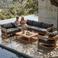 Muebles de Patio de Teca en Forma de C para Resort de Lujo, Sofá Seccional Profundo con Asientos Profundos, Cojín Resistente al Agua, Color Personalizado