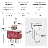 Interrupteur à bascule momentané à 3 positions avec bouton on/off, terminal à souder automatique, interrupteur à bascule 3 voies, 6 broches, 250v ac