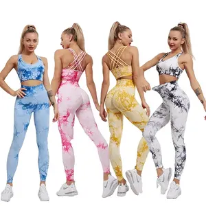Ensemble de leggings taille haute Costume de sport Yoga Active Wear Tie Dye Workout Fitness Set pour les femmes