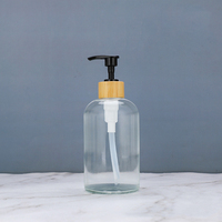 Flacon de voyage en verre de 400 ml, noir mat/transparent, avec bouchon à pression en PET, pour émollient liquide, huile, lotion, shampoing, gel douche