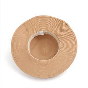 Sombrero de Paja Flexible con Cinta Negra, Ala Ancha, Protección Solar, Sombrero de Playa para Mujer, Material de Hierba Natural, para Uso en Exteriores de Verano - Product Image 4